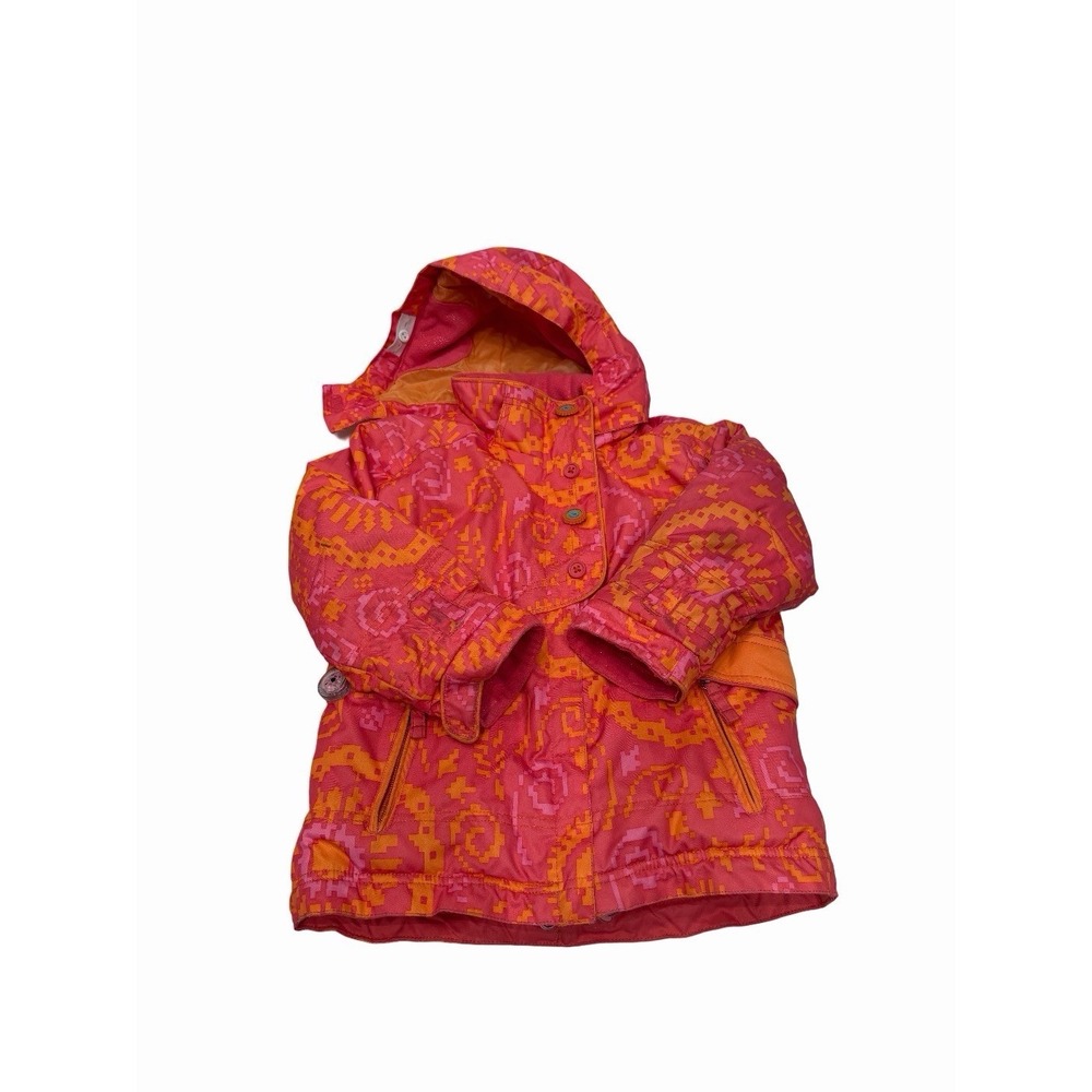 Obermeyer Girl Orange Pink Ski Winter Jacket Hooded Size 4